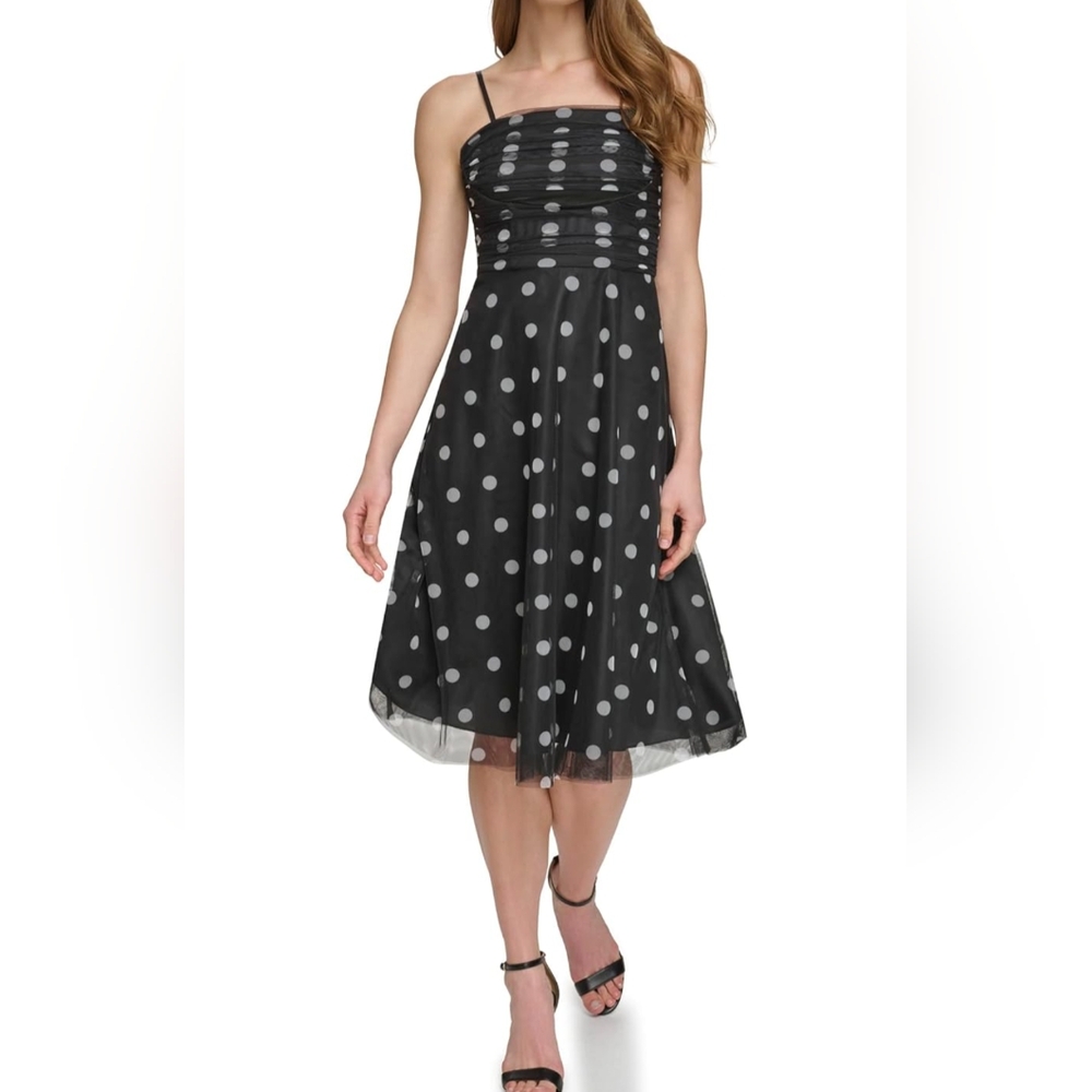 Eliza J Women's Fit and Flare Polka Dot Mesh Dress Size 8